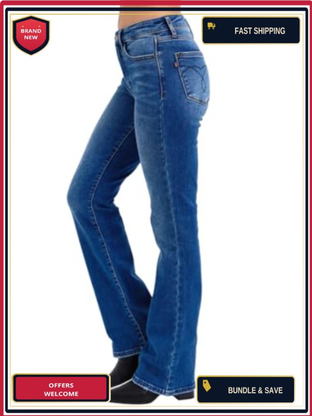 Mid Rise Bootcut Jeans Thermal Lined Stretch Cotton